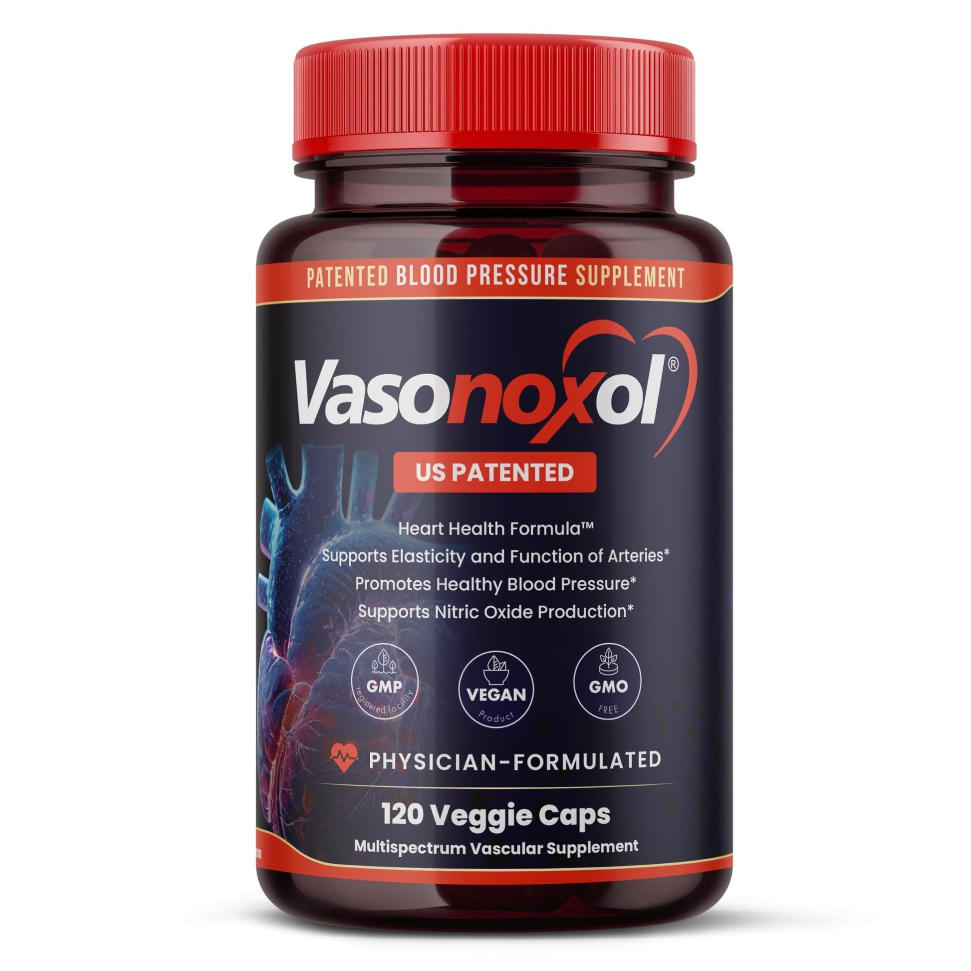 Vasonoxol U.S. Patented Nitric Oxide Supplement for Blood Pressure Support 2880mg - Physician Formulated Vascular Health Formula with L-Arginine & L-Citrulline - Vegan, Non-GMO (120 Capsules) - dailyvitalstore