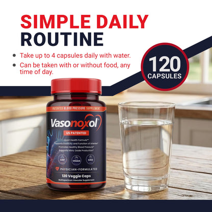 Vasonoxol U.S. Patented Nitric Oxide Supplement for Blood Pressure Support 2880mg - Physician Formulated Vascular Health Formula with L-Arginine & L-Citrulline - Vegan, Non-GMO (120 Capsules) - dailyvitalstore