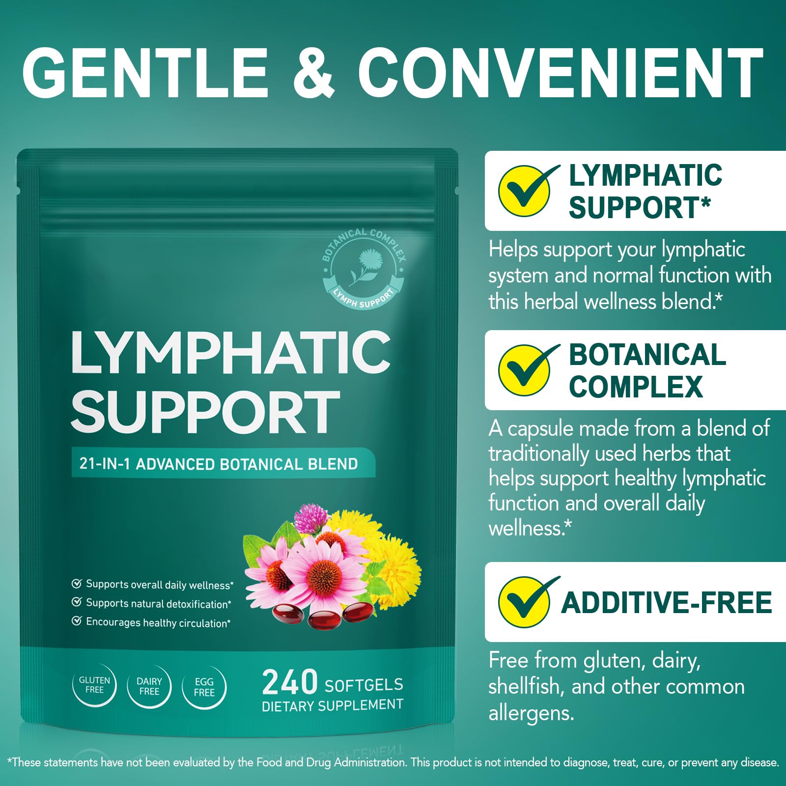 Vawcrn Lymphatic Drainage Supplement, 21-in-1 Advanced Botanical Complex, with Burdock Root, Dandelion, Supports Promotes Healthy Circulation & Circulation, 240 Softgels - dailyvitalstore