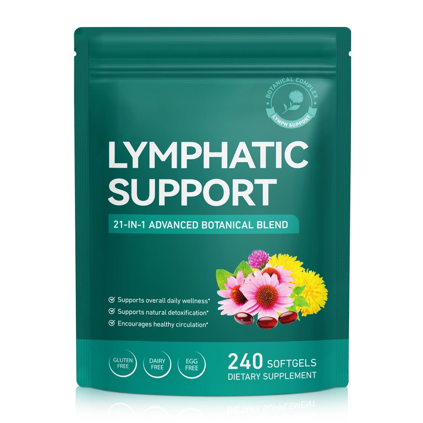 Vawcrn Lymphatic Drainage Supplement, 21-in-1 Advanced Botanical Complex, with Burdock Root, Dandelion, Supports Promotes Healthy Circulation & Circulation, 240 Softgels - dailyvitalstore