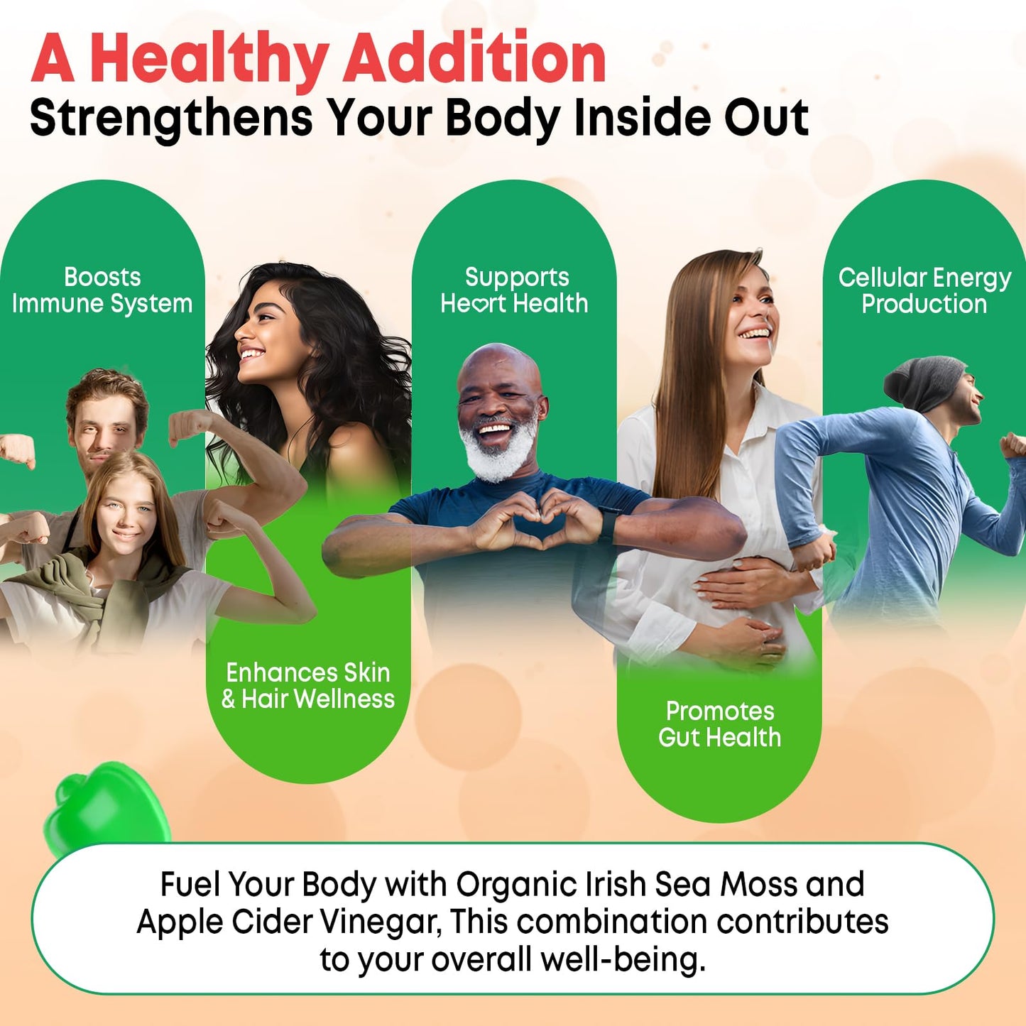 Vazatisi 2 Pack Apple Cider Vinegar Gummies, ACV with Sea Moss Gummies for Metabolism, Digestion, Detox, Gut & Immune Health, Apple Flavored -120 Count - dailyvitalstore
