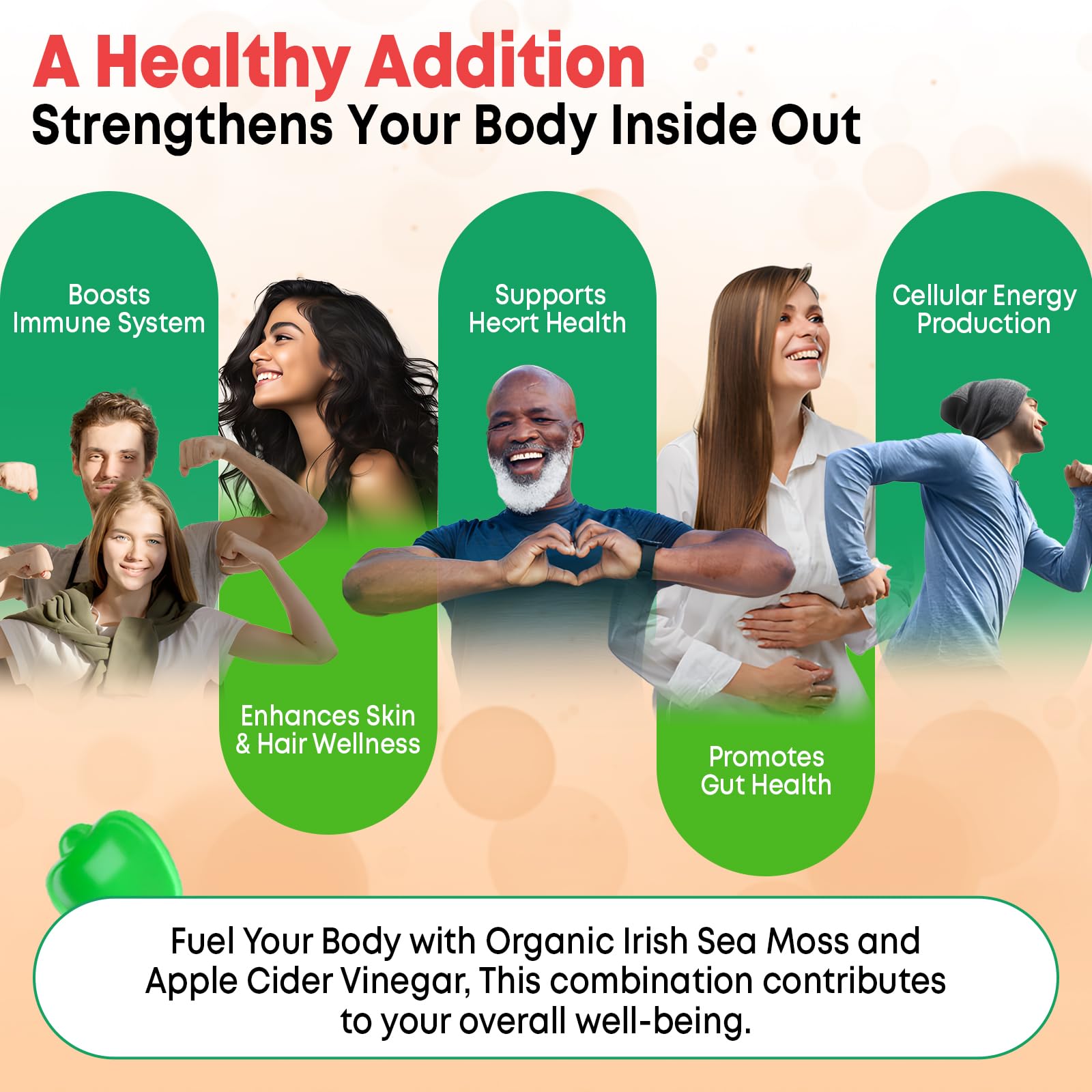 Vazatisi 2 Pack Apple Cider Vinegar Gummies, ACV with Sea Moss Gummies for Metabolism, Digestion, Detox, Gut & Immune Health, Apple Flavored -120 Count - dailyvitalstore