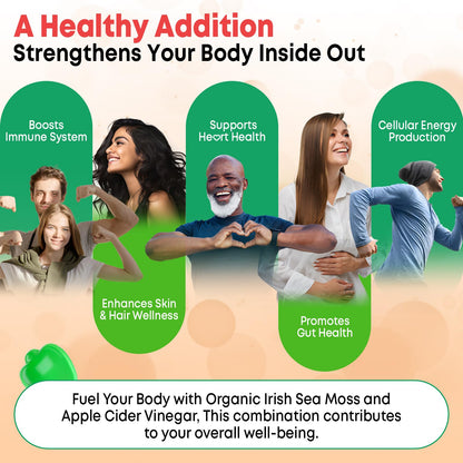 Vazatisi 2 Pack Apple Cider Vinegar Gummies, ACV with Sea Moss Gummies for Metabolism, Digestion, Detox, Gut & Immune Health, Apple Flavored -120 Count - dailyvitalstore