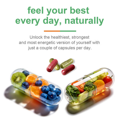 VBTOP Fruit & Vegetable Supplement - Natural Ingredients - 2 Bottles - 180 Capsules Total | A Blend of 20+19 Natural Whole Fruits & Vegetables, a Fresh superfood Formula Rich in Vitamins and Minerals - dailyvitalstore