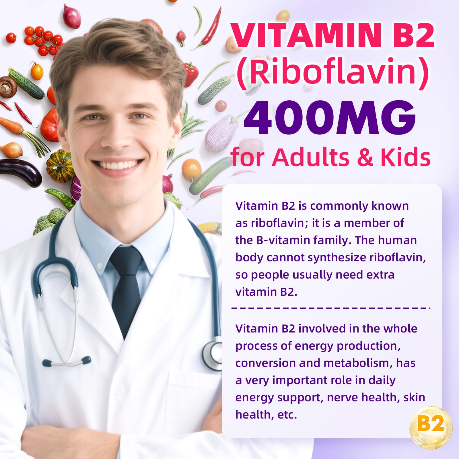 VCCHUYH Vitamin B2 Gummies for Kids & Adults, VIT B2 Riboflavin 400mg Supplement with Magnesium for Migraine Relief & Nervous System Support, Non-GMO, - dailyvitalstore