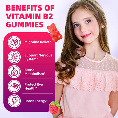 VCCHUYH Vitamin B2 Gummies for Kids & Adults, VIT B2 Riboflavin 400mg Supplement with Magnesium for Migraine Relief & Nervous System Support, Non-GMO, - dailyvitalstore