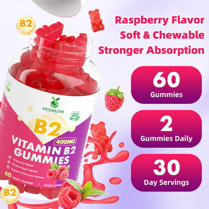 VCCHUYH Vitamin B2 Gummies for Kids & Adults, VIT B2 Riboflavin 400mg Supplement with Magnesium for Migraine Relief & Nervous System Support, Non-GMO, - dailyvitalstore