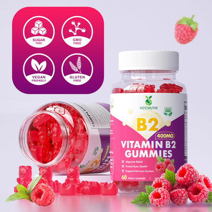 VCCHUYH Vitamin B2 Gummies for Kids & Adults, VIT B2 Riboflavin 400mg Supplement with Magnesium for Migraine Relief & Nervous System Support, Non-GMO, - dailyvitalstore