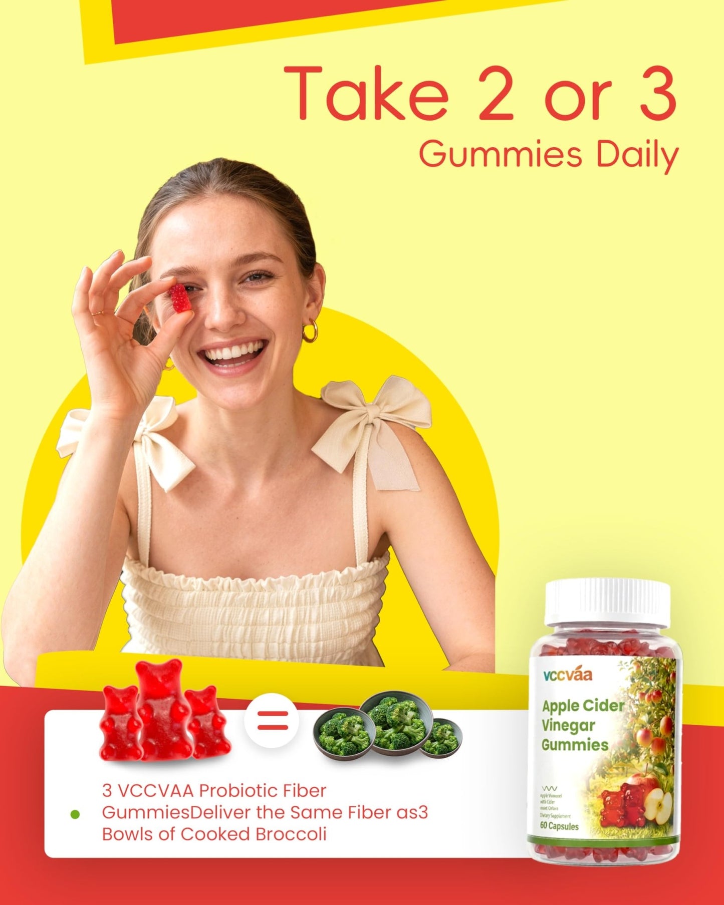 Vccvaa Fiber Gummies, Fiber Supplement with 5 Billion CFU Probiotics for Women, Prebiotic Gummies with Inulin, Soluble Fiber, ACV & Vitamin - dailyvitalstore