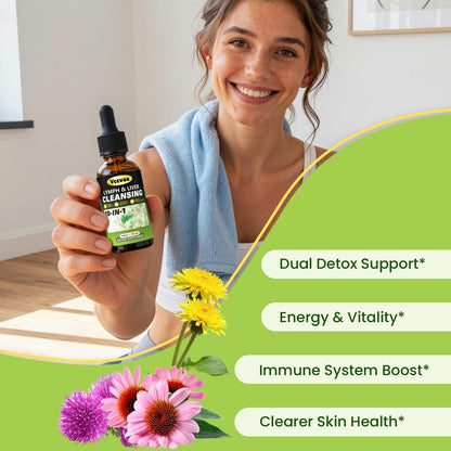 Vccvaa Lymph & Liver Cleanse - 20-in-1 Lymphatic Drainage & Liver Detox Supplement with Milk Thistle, Echinacea, Fucoxanthin - 60mL Liquid Formula for Immune & Digestive Support - dailyvitalstore