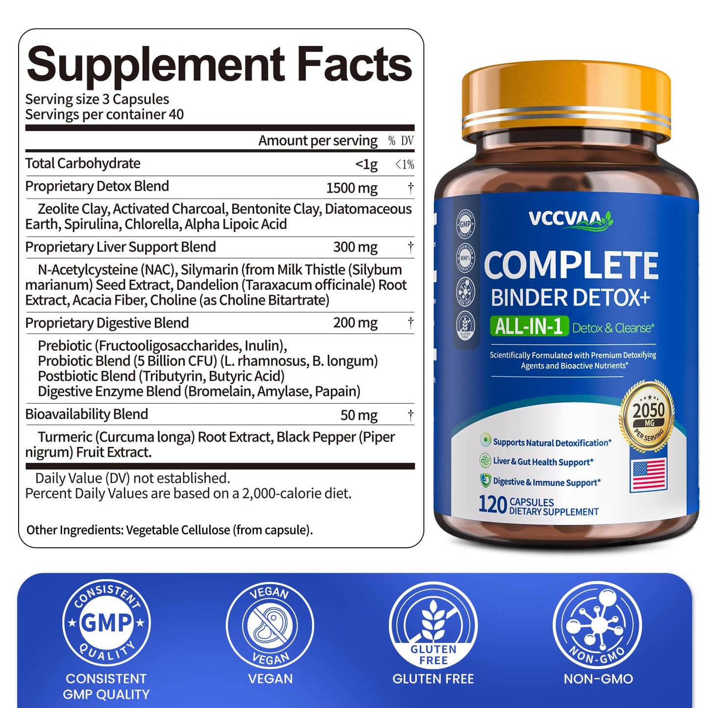 Vccvaa Metal Detox & Full Body Cleanse Pills - GI, Parasite & Zeolite Detox, Activated Charcoal, Bentonite Clay, 5 Billion CFU Women Probiotics, - dailyvitalstore