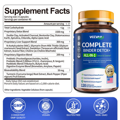 Vccvaa Metal Detox & Full Body Cleanse Pills - GI, Parasite & Zeolite Detox, Activated Charcoal, Bentonite Clay, 5 Billion CFU Women Probiotics, - dailyvitalstore