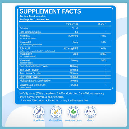 VCCVBB Beef Organ Supplements for Women, Beef Liver, Kidney, Heart, Uterus Tissue, Hormonal Balance, Immune Support,Natural Iron Vitamins Supplements for Energy, Grass Fed Pasture Raised 120 Capsules - dailyvitalstore