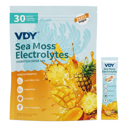VDY Sea Moss Electrolytes Powder Packets - Hydration Packets Sugar Free - Electrolyte Packets with 30 Sticks - Zero Sugar & 0 Calorie - Keto Friendly - dailyvitalstore