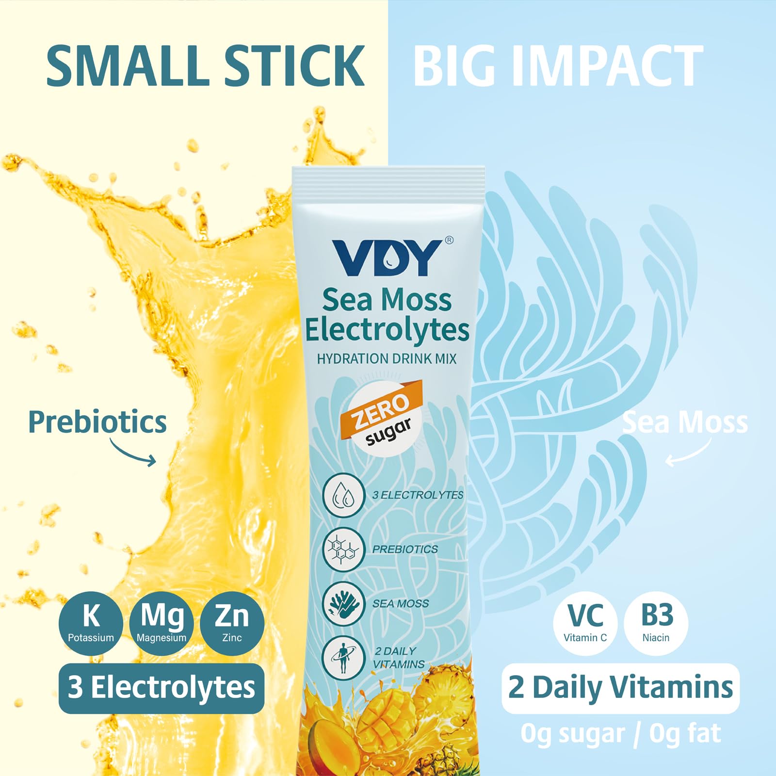 VDY Sea Moss Electrolytes Powder Packets - Hydration Packets Sugar Free - Electrolyte Packets with 30 Sticks - Zero Sugar & 0 Calorie - Keto Friendly - dailyvitalstore