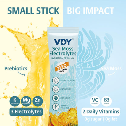 VDY Sea Moss Electrolytes Powder Packets - Hydration Packets Sugar Free - Electrolyte Packets with 30 Sticks - Zero Sugar & 0 Calorie - Keto Friendly - dailyvitalstore
