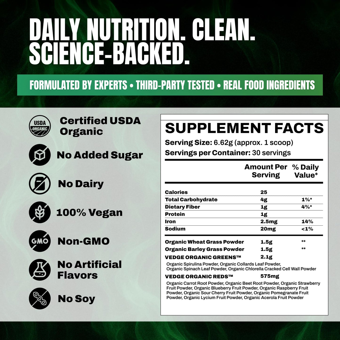 VEDGE Nutrition Organic Greens - Vegan Plant-Based Greens Superfood Powder - Drink Mix for Energy, Antioxidants & Recovery - Full Spectrum Greens for Athletes - 30 Servings - Mixed Berry Flavor - dailyvitalstore