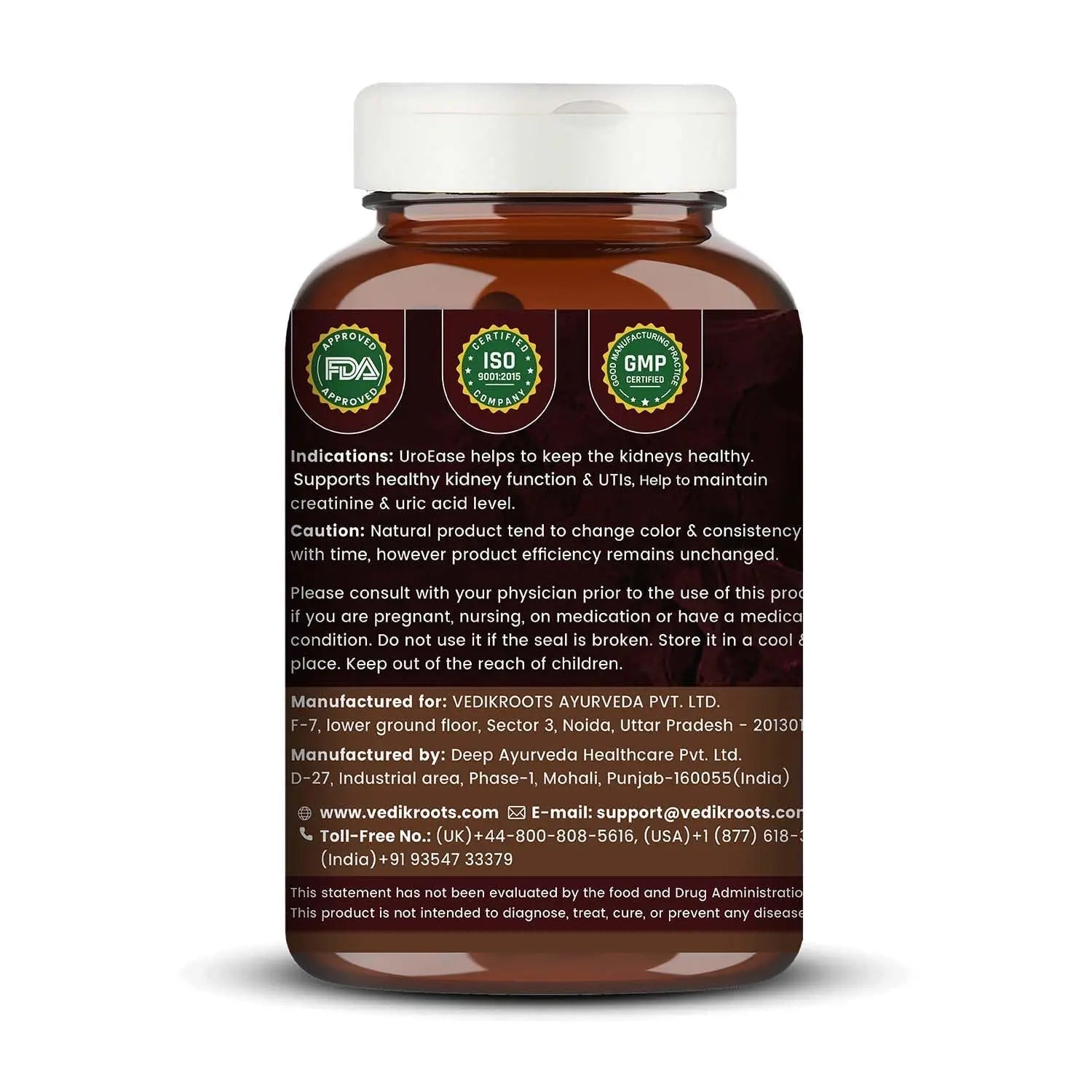 VEDIKROOTS UroEase | Ayurvedic Herbal Supplement for Kidney Health & Uric Acid Levels | Supports Urinary Tract Health | 60 Veg Capsules - dailyvitalstore