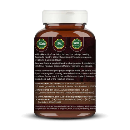 VEDIKROOTS UroEase | Ayurvedic Herbal Supplement for Kidney Health & Uric Acid Levels | Supports Urinary Tract Health | 60 Veg Capsules - dailyvitalstore