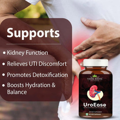 VEDIKROOTS UroEase | Ayurvedic Herbal Supplement for Kidney Health & Uric Acid Levels | Supports Urinary Tract Health | 60 Veg Capsules - dailyvitalstore
