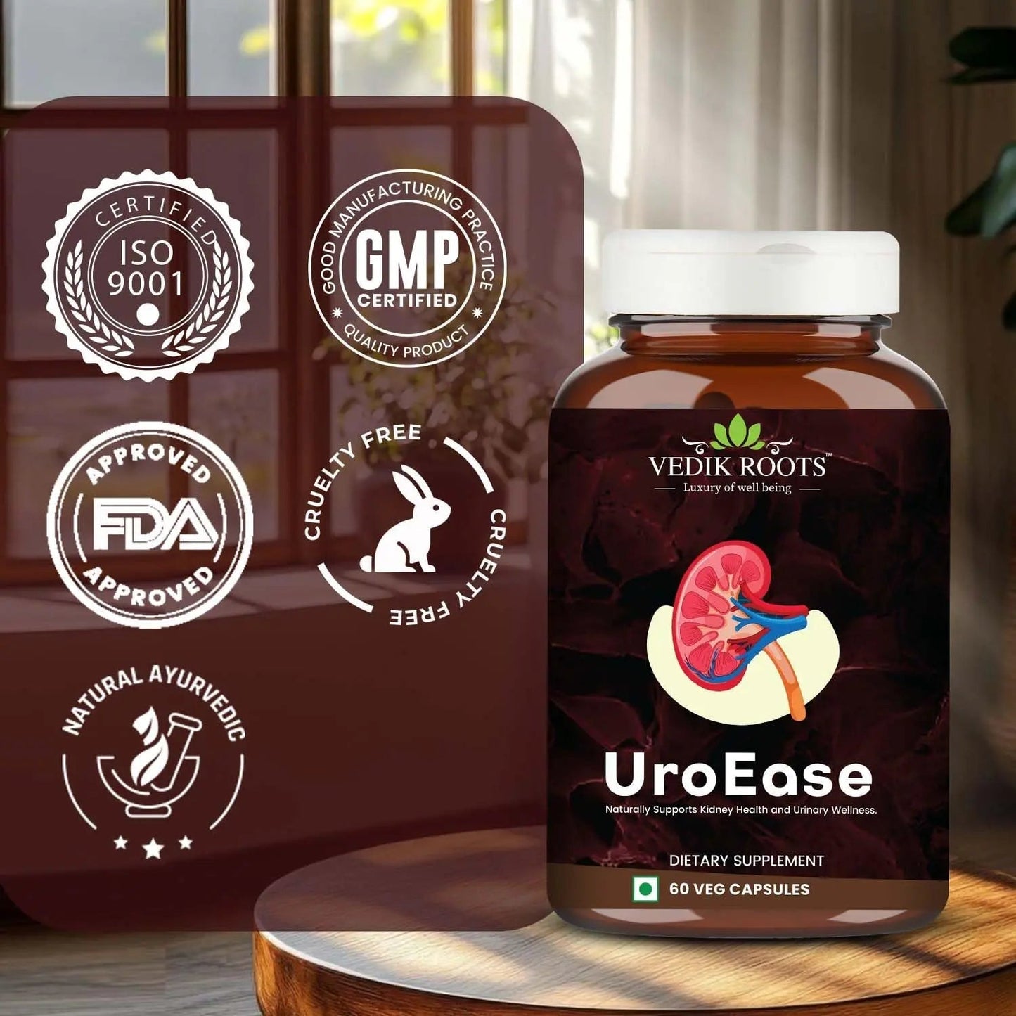 VEDIKROOTS UroEase | Ayurvedic Herbal Supplement for Kidney Health & Uric Acid Levels | Supports Urinary Tract Health | 60 Veg Capsules - dailyvitalstore