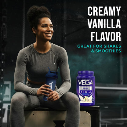 Vega Essential Protein – 25g Plant Based Protein Powder, Creamy Vanilla, Vegan for a Dairy-Free Vanilla Shake – Large Tub, 32.5oz (20 Servings) - dailyvitalstore