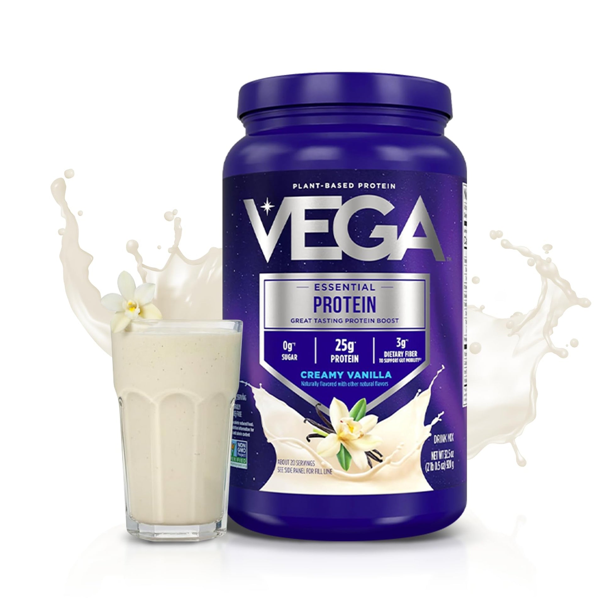 Vega Essential Protein – 25g Plant Based Protein Powder, Creamy Vanilla, Vegan for a Dairy-Free Vanilla Shake – Large Tub, 32.5oz (20 Servings) - dailyvitalstore