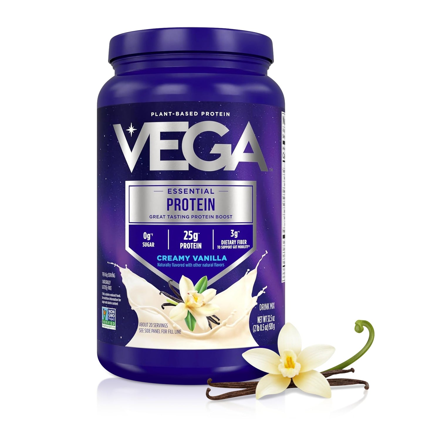 Vega Essential Protein – 25g Plant Based Protein Powder, Creamy Vanilla, Vegan for a Dairy-Free Vanilla Shake – Large Tub, 32.5oz (20 Servings) - dailyvitalstore