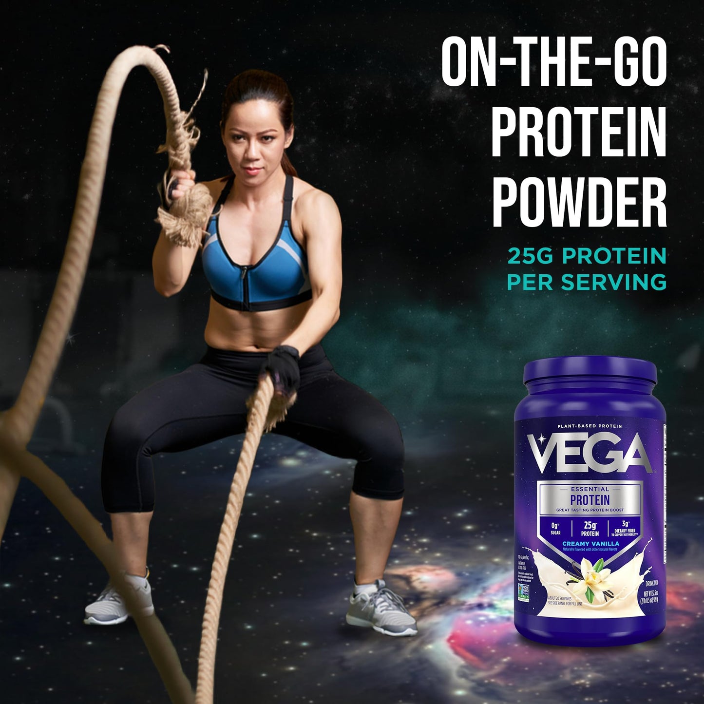 Vega Essential Protein – 25g Plant Based Protein Powder, Creamy Vanilla, Vegan for a Dairy-Free Vanilla Shake – Large Tub, 32.5oz (20 Servings) - dailyvitalstore