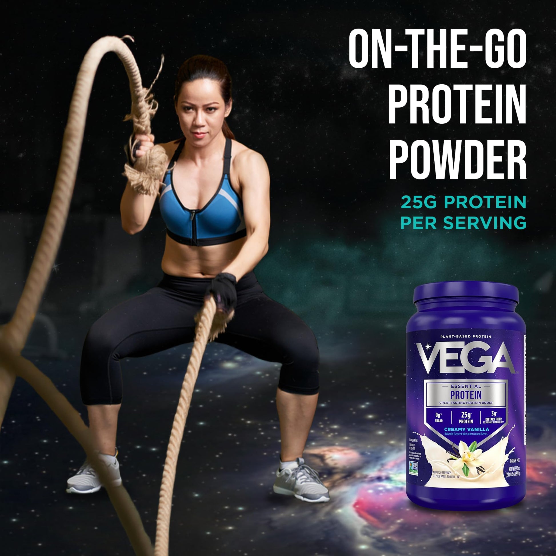Vega Essential Protein – 25g Plant Based Protein Powder, Creamy Vanilla, Vegan for a Dairy-Free Vanilla Shake – Large Tub, 32.5oz (20 Servings) - dailyvitalstore