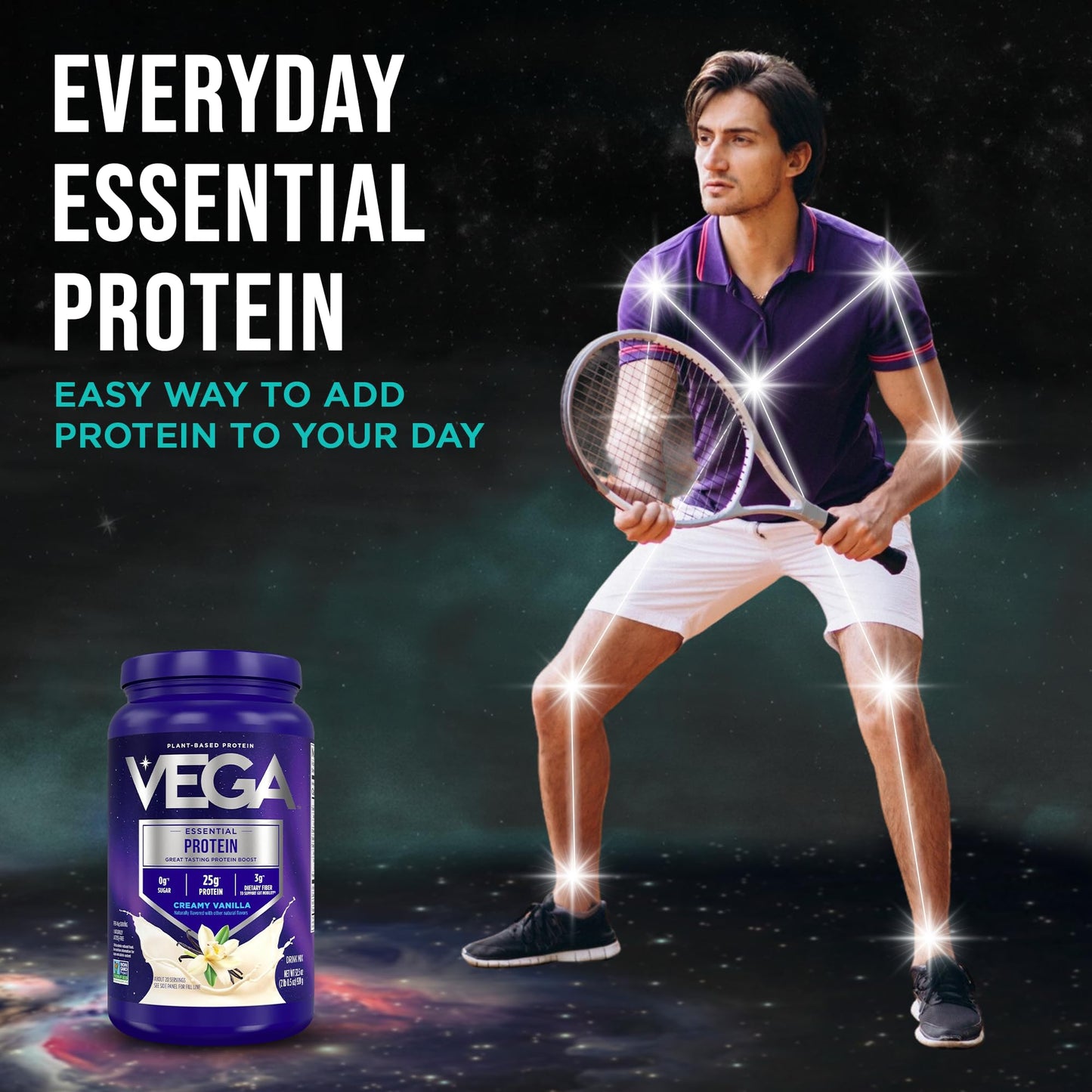 Vega Essential Protein – 25g Plant Based Protein Powder, Creamy Vanilla, Vegan for a Dairy-Free Vanilla Shake – Large Tub, 32.5oz (20 Servings) - dailyvitalstore