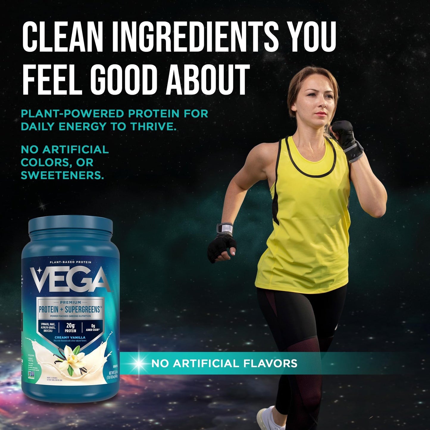 Vega Premium Protein + Supergreens, Creamy Vanilla – 20g Vegan Protein, Dairy & Gluten Free, 26.9 oz (25 Servings) - dailyvitalstore