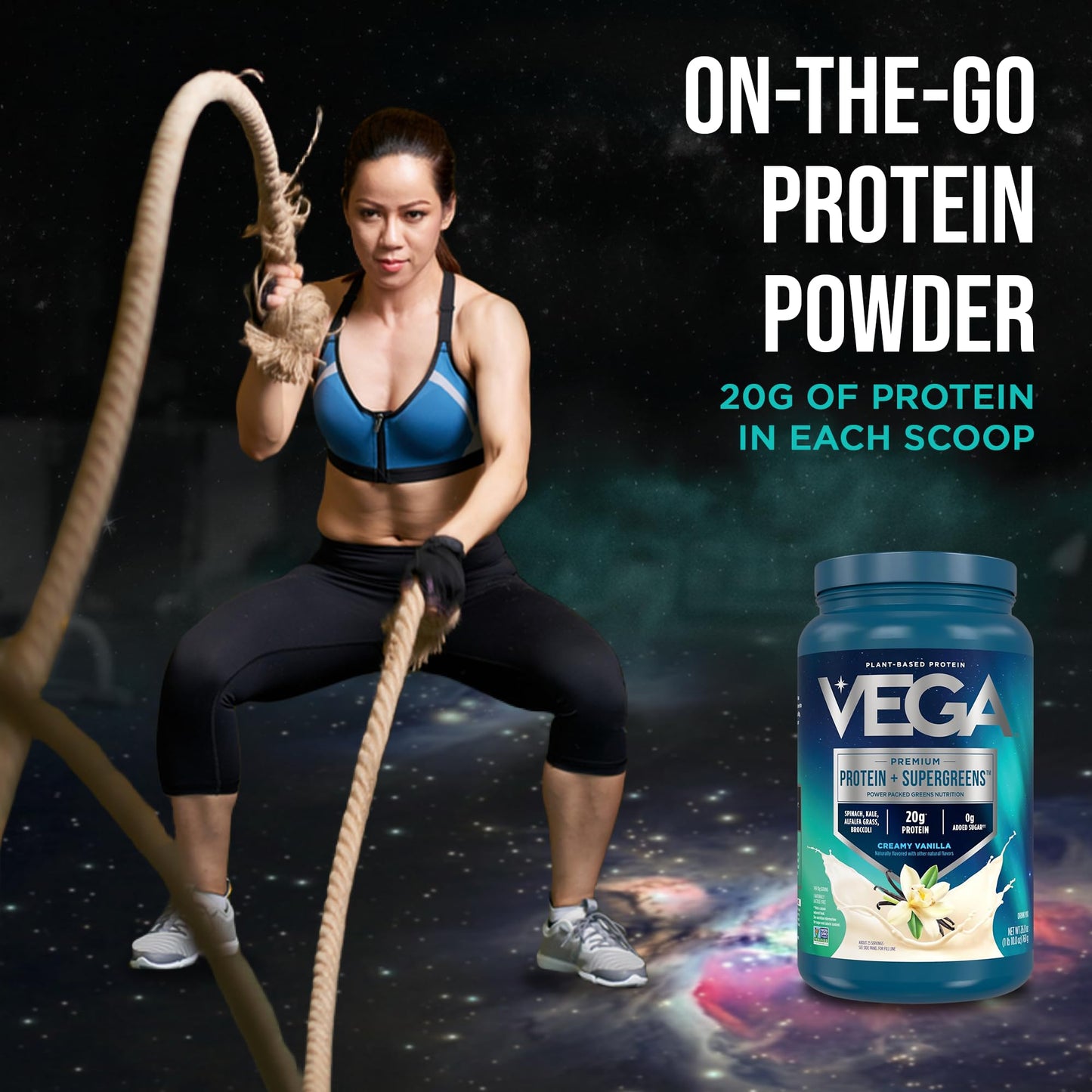 Vega Premium Protein + Supergreens, Creamy Vanilla – 20g Vegan Protein, Dairy & Gluten Free, 26.9 oz (25 Servings) - dailyvitalstore