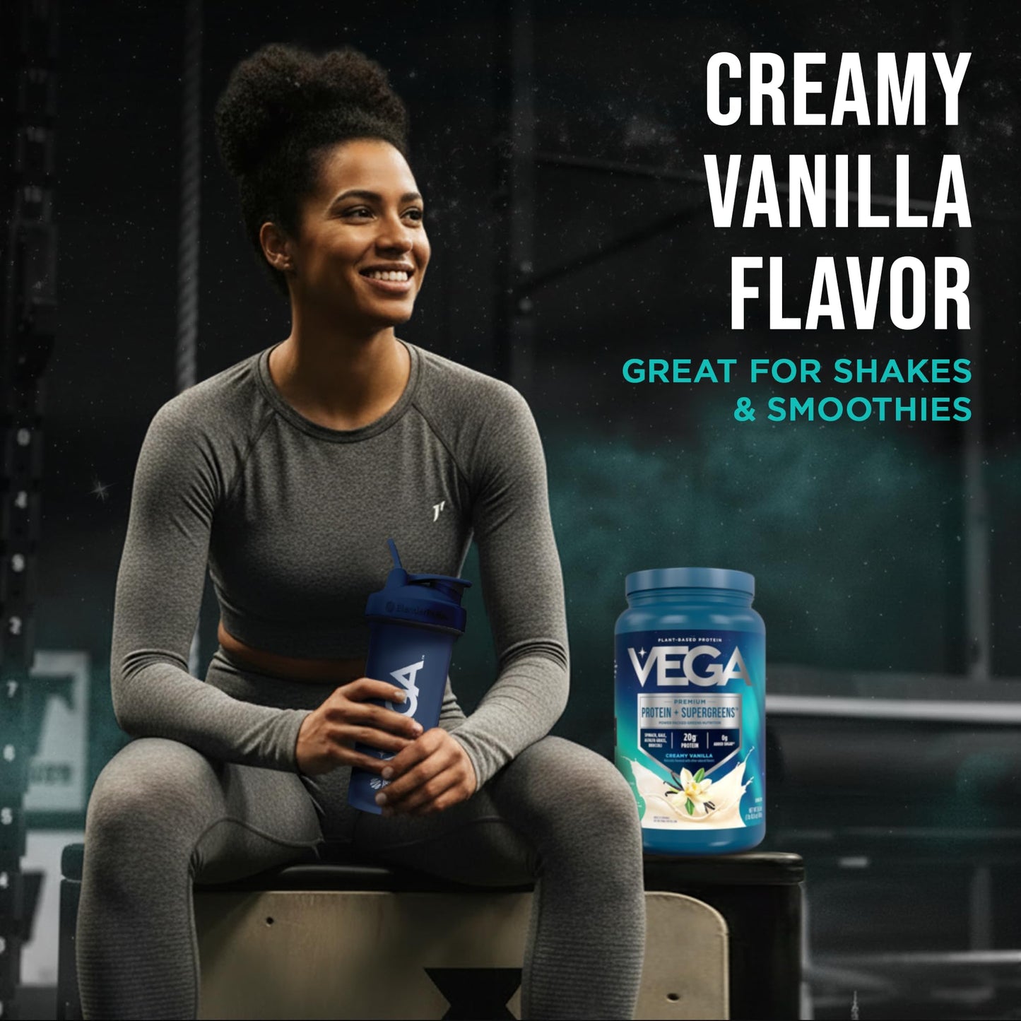 Vega Premium Protein + Supergreens, Creamy Vanilla – 20g Vegan Protein, Dairy & Gluten Free, 26.9 oz (25 Servings) - dailyvitalstore