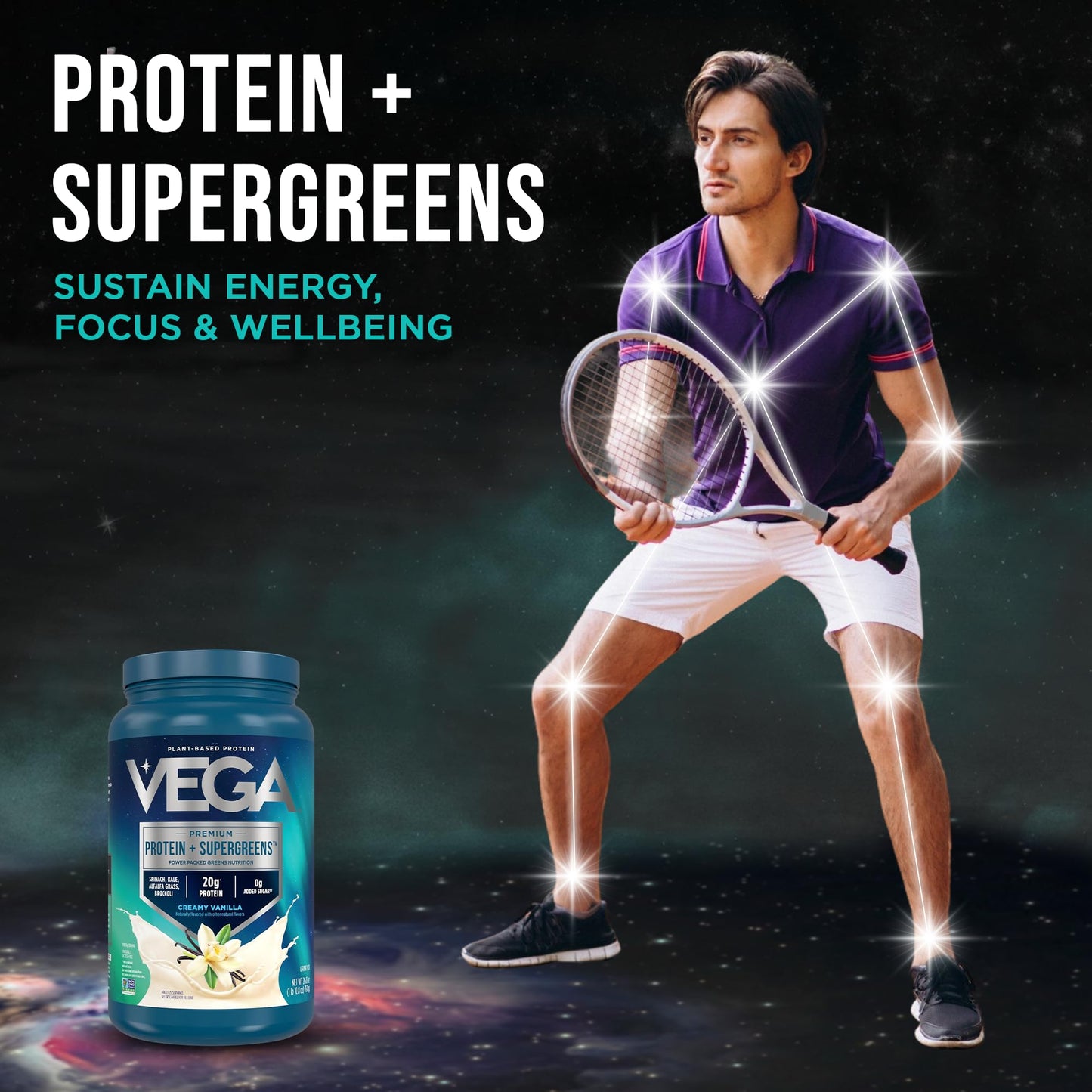 Vega Premium Protein + Supergreens, Creamy Vanilla – 20g Vegan Protein, Dairy & Gluten Free, 26.9 oz (25 Servings) - dailyvitalstore