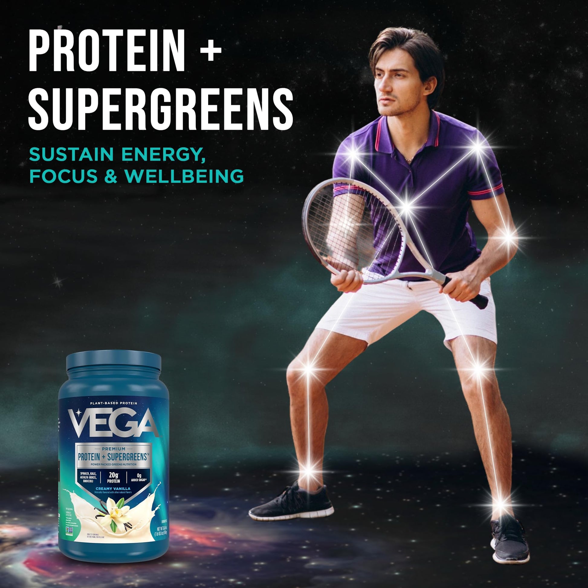 Vega Premium Protein + Supergreens, Creamy Vanilla – 20g Vegan Protein, Dairy & Gluten Free, 26.9 oz (25 Servings) - dailyvitalstore