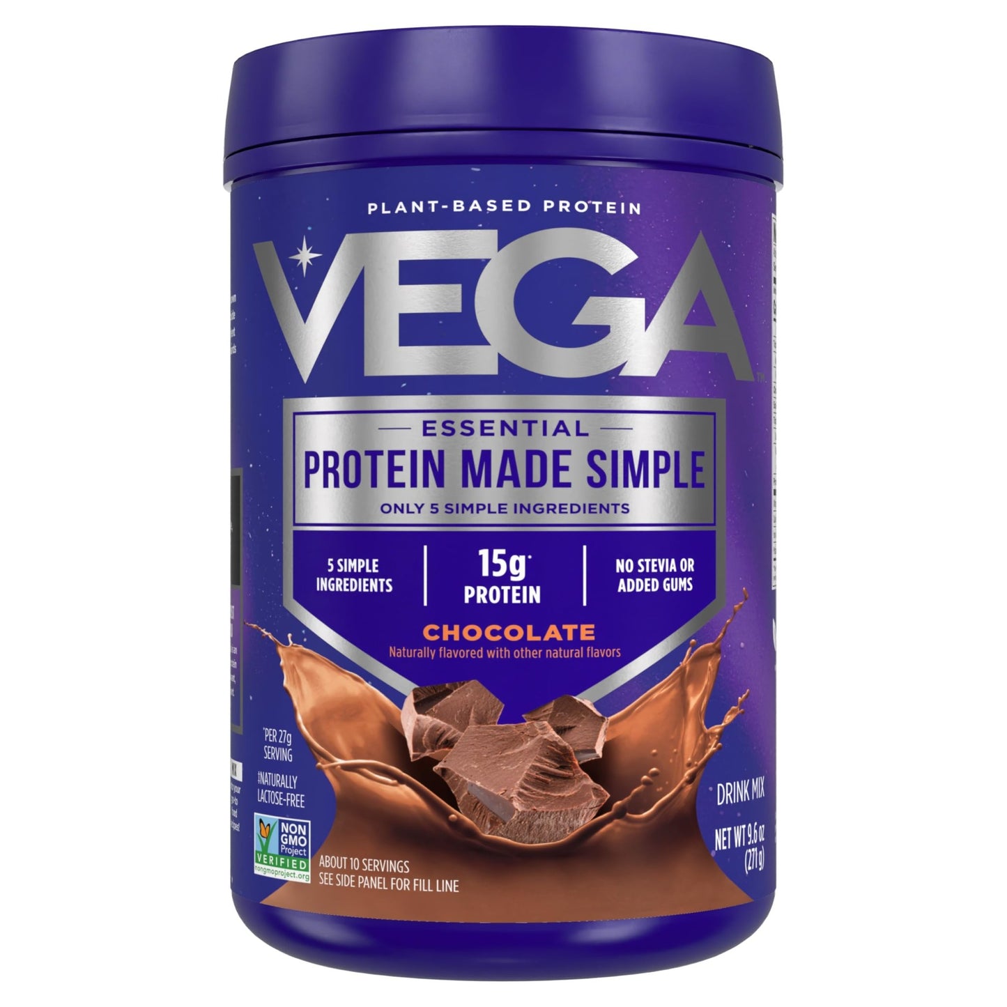 Vega Protein Made Simple - 15g Plant-Based Pea Protein, Chocolate, 10 Servings, Stevia Free, No Artificial Sweeteners or Gums, Non-GMO, Gluten Free, Dairy Free, 9.6oz (Packaging May Vary) - dailyvitalstore
