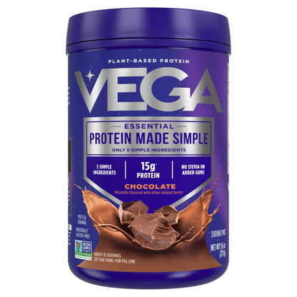 Vega Protein Made Simple - 15g Plant-Based Pea Protein, Chocolate, 10 Servings, Stevia Free, No Artificial Sweeteners or Gums, Non-GMO, Gluten Free, Dairy Free, 9.6oz (Packaging May Vary) - dailyvitalstore