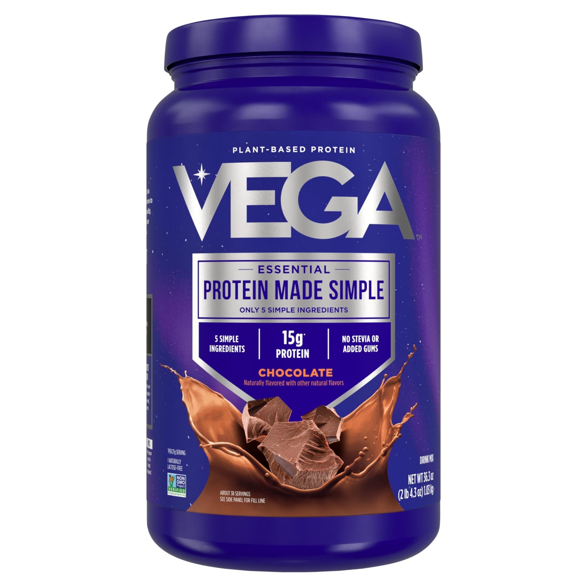 Vega Protein Made Simple - 15g Plant-Based Pea Protein, Chocolate, 39 Servings, Stevia Free, No Artificial Sweeteners or Gums, Non-GMO, Gluten Free, - dailyvitalstore