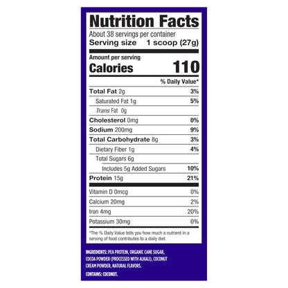 Vega Protein Made Simple - 15g Plant-Based Pea Protein, Chocolate, 39 Servings, Stevia Free, No Artificial Sweeteners or Gums, Non-GMO, Gluten Free, - dailyvitalstore