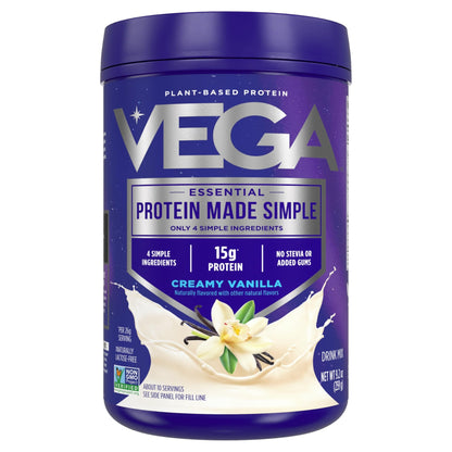 Vega Protein Made Simple Protein Powder, Vanilla - Stevia Free, Vegan, Plant Based, Healthy, Gluten Free, Pea Protein for Women and Men, 9.2 oz (Packaging May Vary) - dailyvitalstore