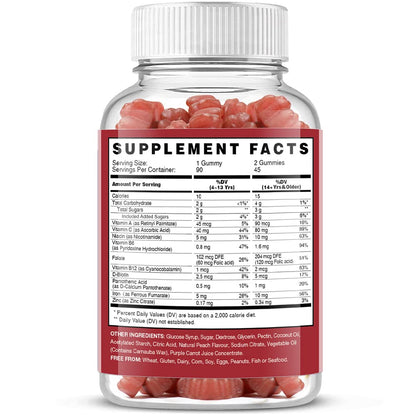 Vegan Iron Gummies Supplement - with Vitamin C, A, B-Complex, Folate, Zinc for Adults & Kids - Health Blood & Energy Support for Iron Deficiency, - dailyvitalstore