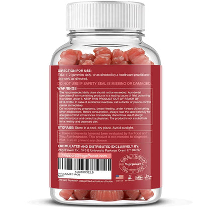 Vegan Iron Gummies Supplement - with Vitamin C, A, B-Complex, Folate, Zinc for Adults & Kids - Health Blood & Energy Support for Iron Deficiency, - dailyvitalstore