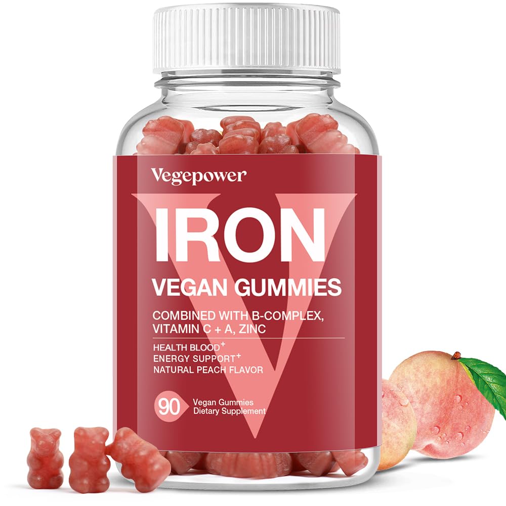 Vegan Iron Gummies Supplement - with Vitamin C, A, B-Complex, Folate, Zinc for Adults & Kids - Health Blood & Energy Support for Iron Deficiency, - dailyvitalstore