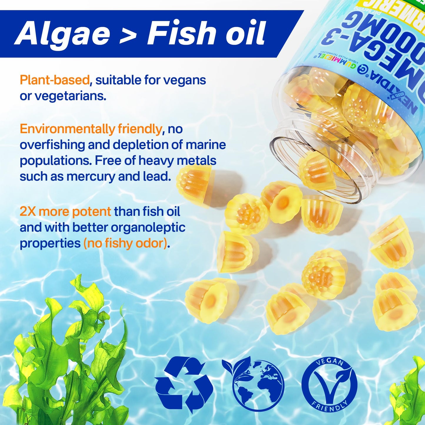 Vegan Omega-3 Gummies 1000mg + Turmeric - Omega 3 Fish Oil Alternative for Adults - Algae DHA 600mg & EPA 300mg - dailyvitalstore