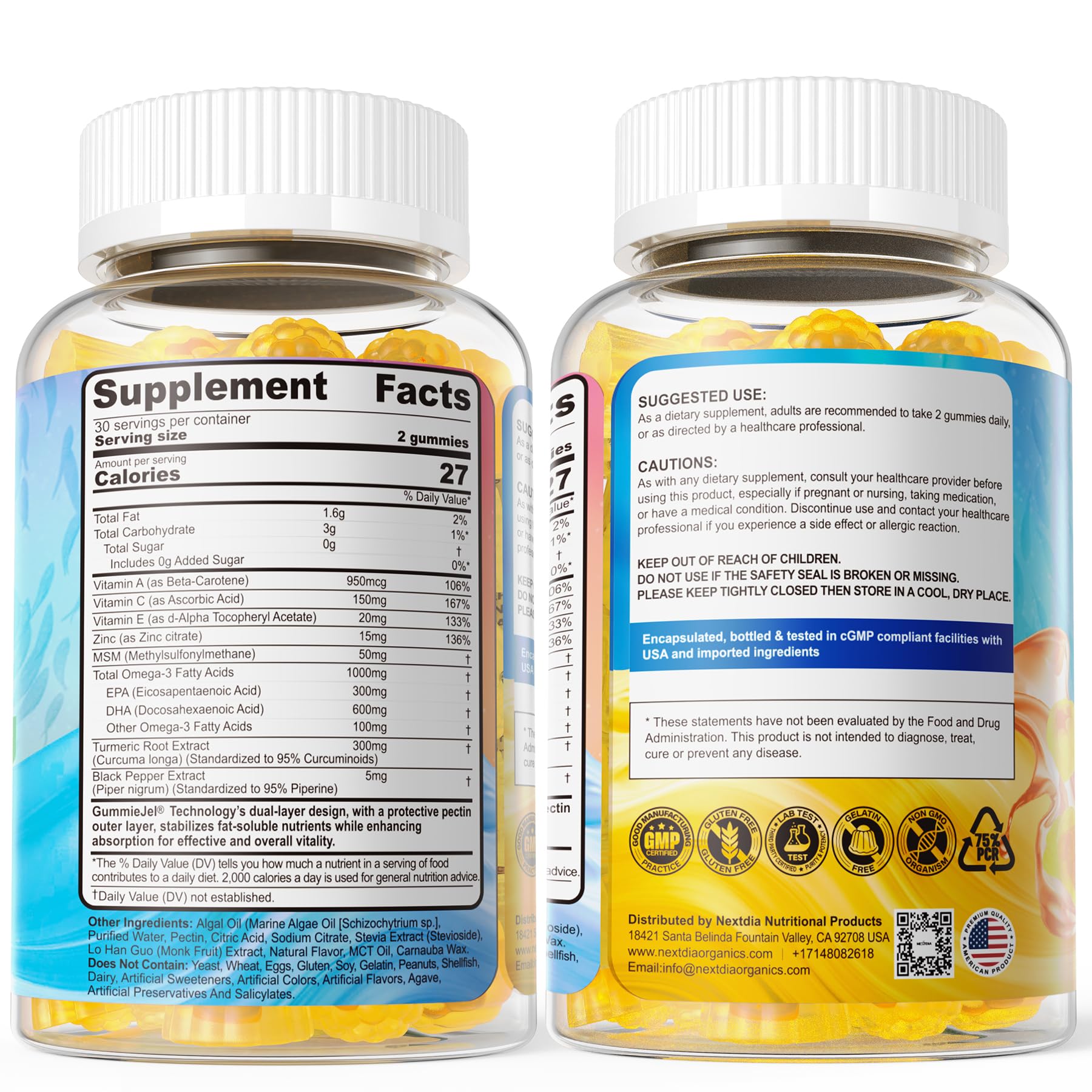Vegan Omega-3 Gummies 1000mg + Turmeric - Omega 3 Fish Oil Alternative for Adults - Algae DHA 600mg & EPA 300mg - dailyvitalstore