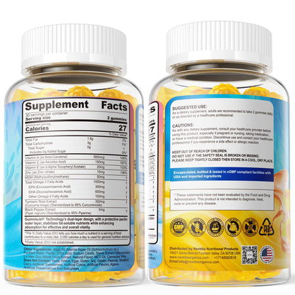 Vegan Omega-3 Gummies 1000mg + Turmeric - Omega 3 Fish Oil Alternative for Adults - Algae DHA 600mg & EPA 300mg - dailyvitalstore