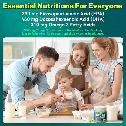 Vegan Omega-3 Gummies for Adults, Fish Oil Alternative from Algae Oil, Plant Based DHA 460mg & EPA 230mg Plus MethylFolate, Vitamin B12, Phosphatidylserine, - dailyvitalstore