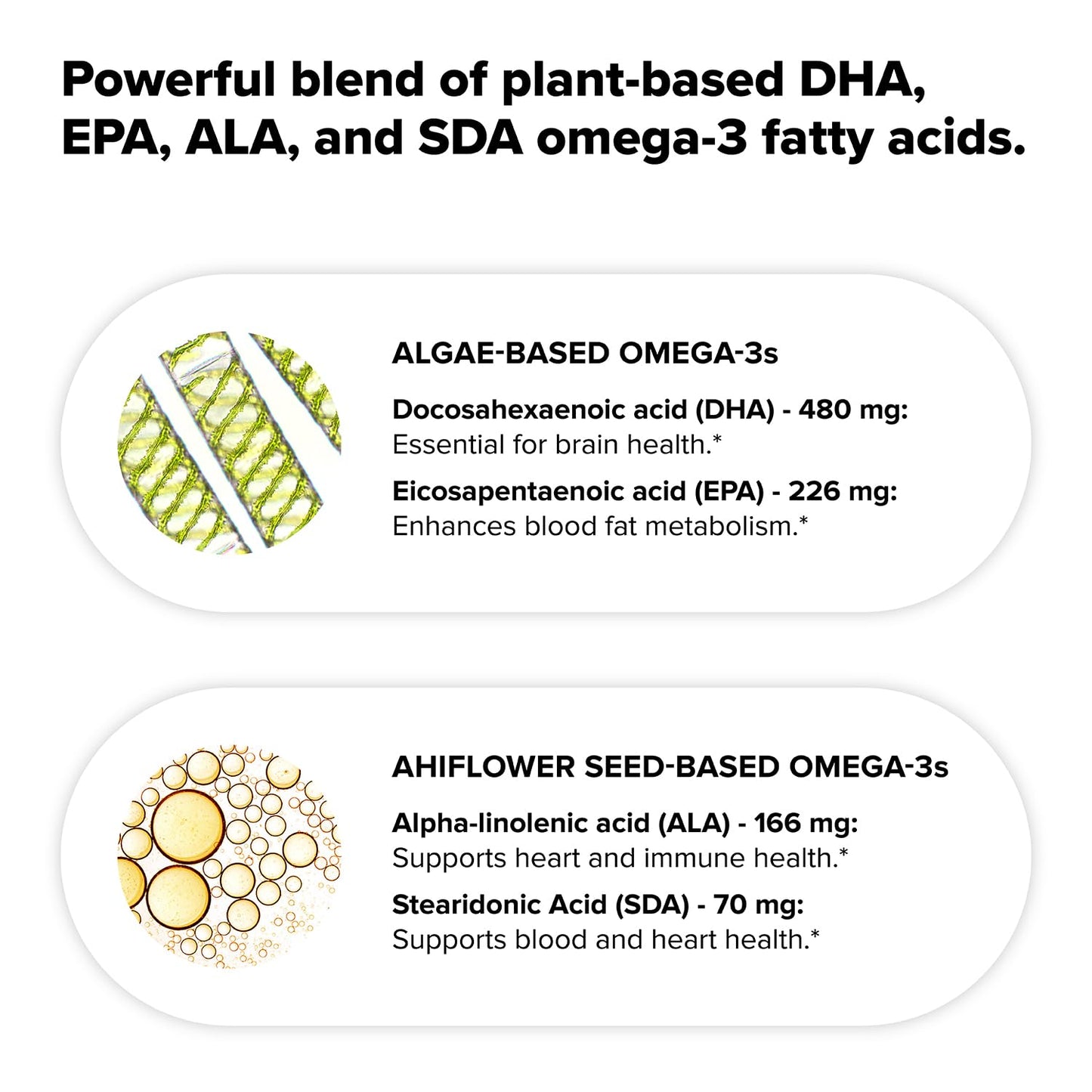 Vegan Omega 3 Supplement- 960mg Omega-3 Fatty Acids, DHA, EPA, SDA, ALA Supplement - Immune Support- 30 Servings, 60 Liquid Capsules - dailyvitalstore