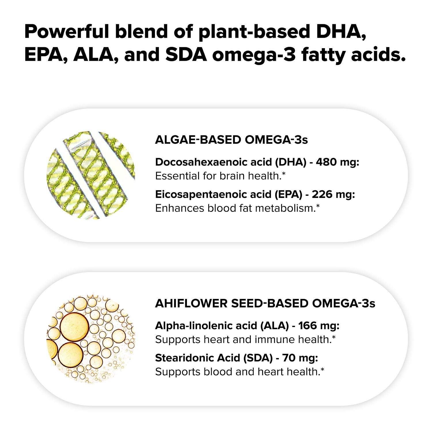 Vegan Omega 3 Supplement- 960mg Omega-3 Fatty Acids, DHA, EPA, SDA, ALA Supplement - Immune Support- 30 Servings, 60 Liquid Capsules - dailyvitalstore